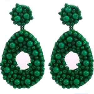 NEW Rich Emerald Green Cluster Beaded Open Ring Drop Earrings Dangle NIB W. Box